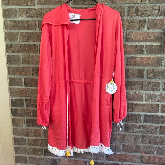 sun50 Other - SUN50 Coral Hooded bathing suit Cover-Up with Tassels